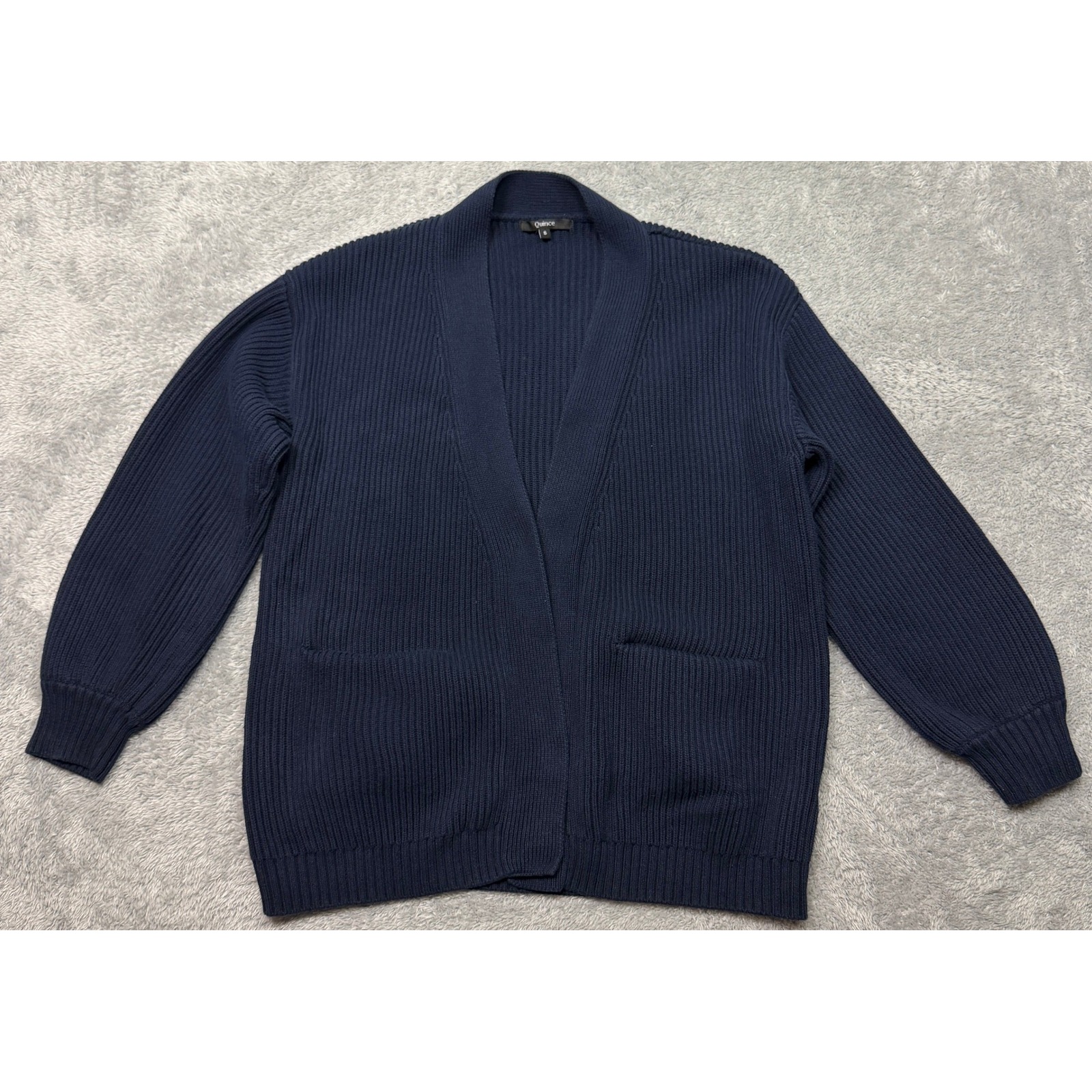 Quince Cardigan Sweater Size S Navy Blue 100% Organic Cotton Oversized Ribbed